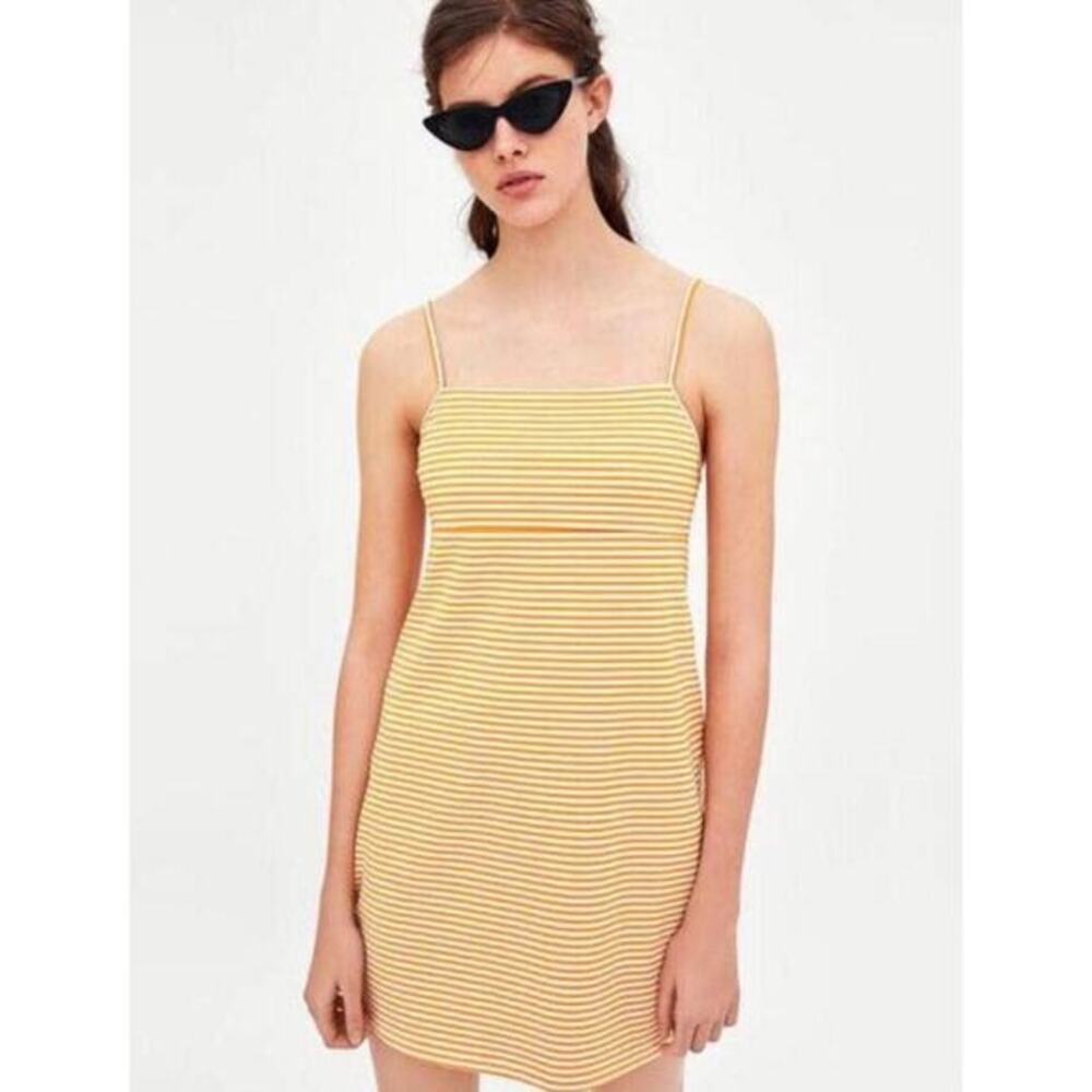 ZARA Orange White Spaghetti Stripe‎ 90s Y2K Stretch Mini Dress - S